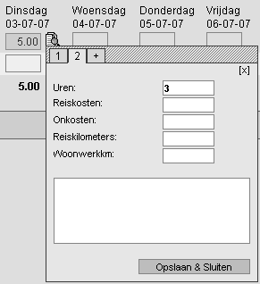 uren los per projectonderdeel per opmerking